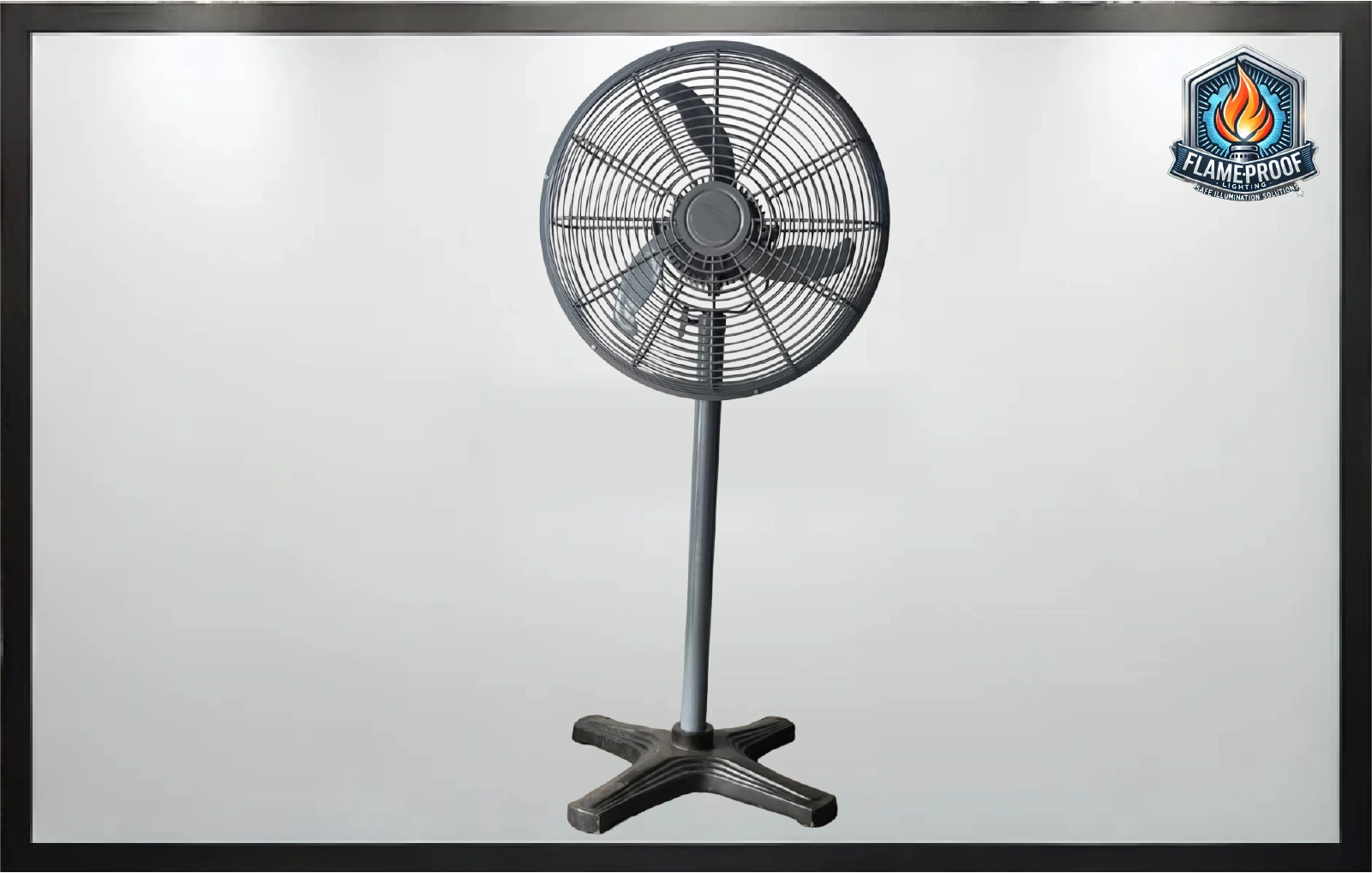 High-performance flameproof pedestal fan for hazardous locations, CIMFR & PESO certified for safety.